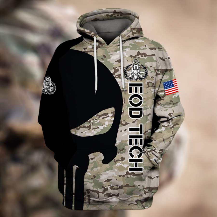 Eod Tech Skull US Army 3D Hoodie