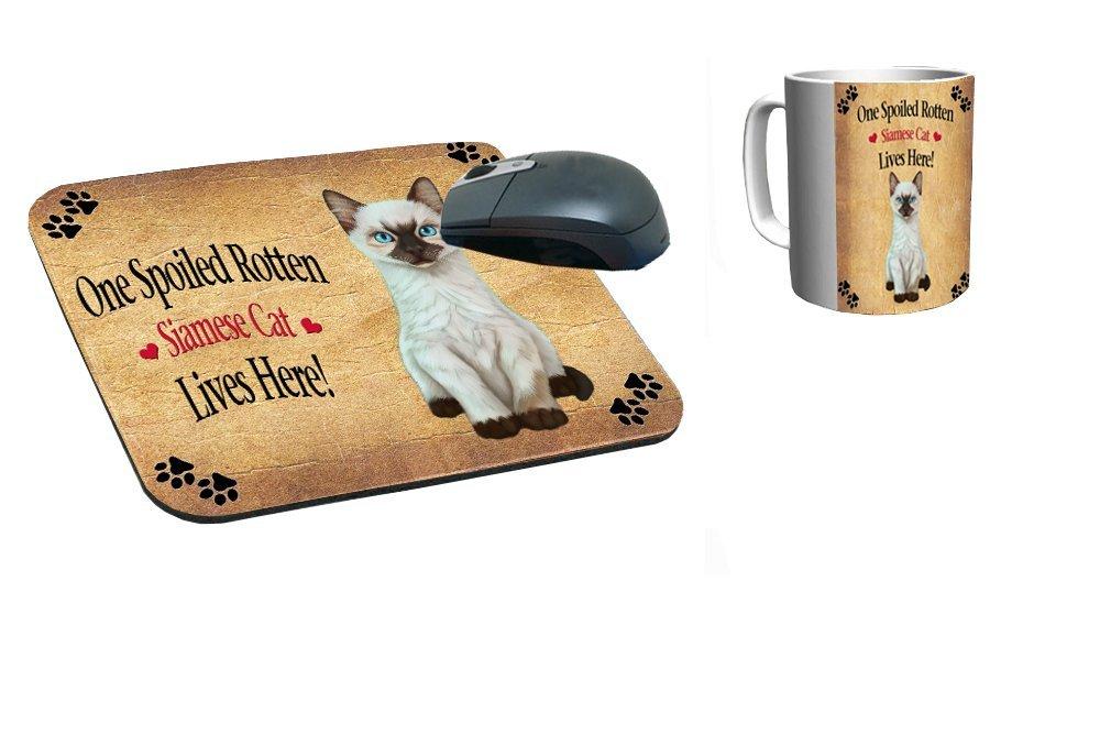 Spoiled Rotten Siamese Kitten Cat Mug & Mousepad Combo Gift Set