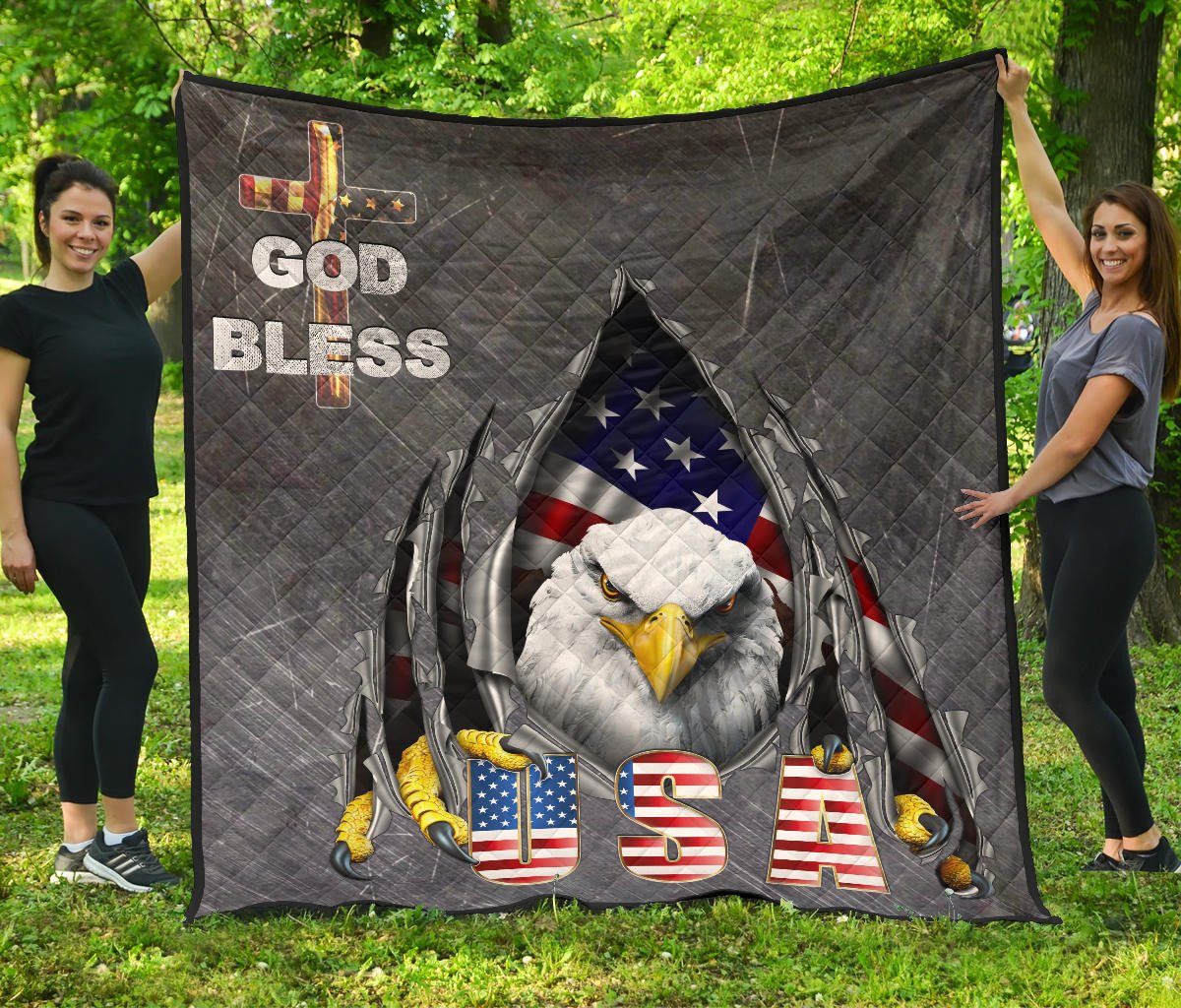 Us Independence Day Eagle Emerging From Claw Scratch God Bless Premium Quilt Blanket