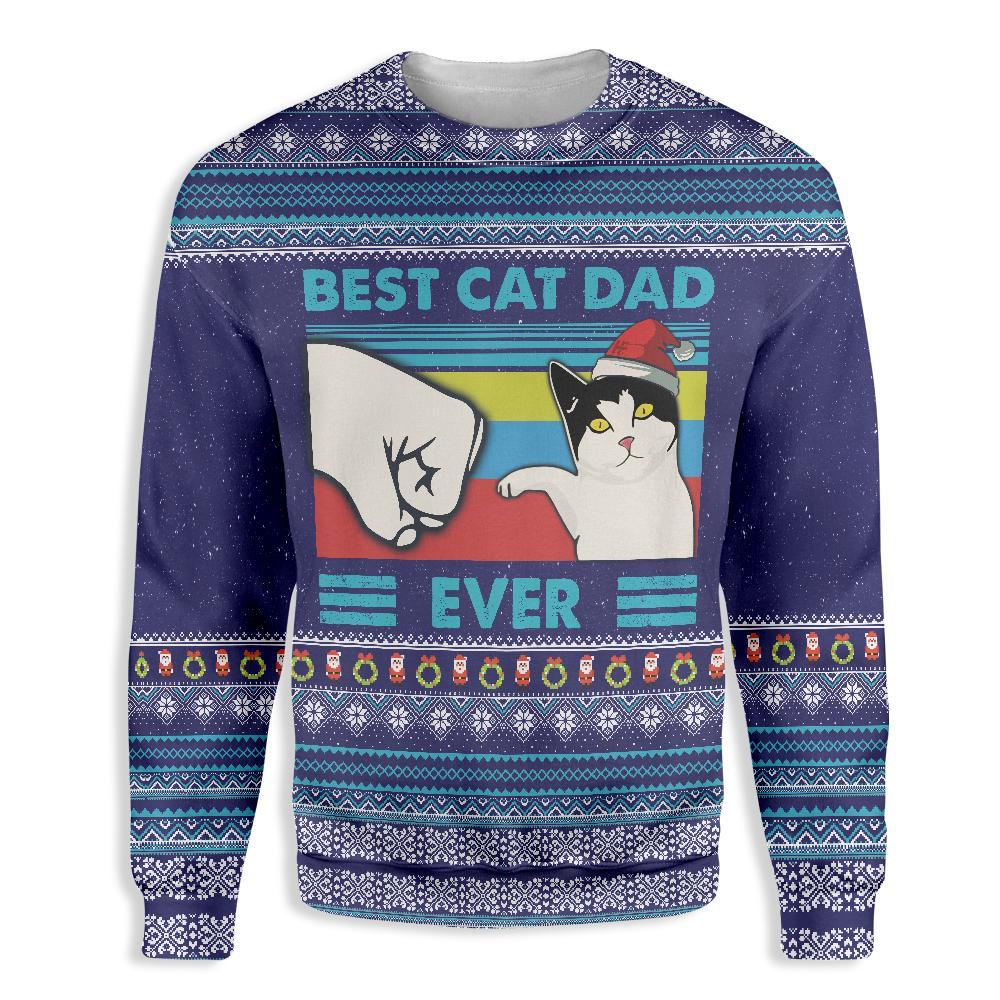 Best Cat Dad Ever Ugly Christmas Sweater | For Men & Women | Adult | Us5333