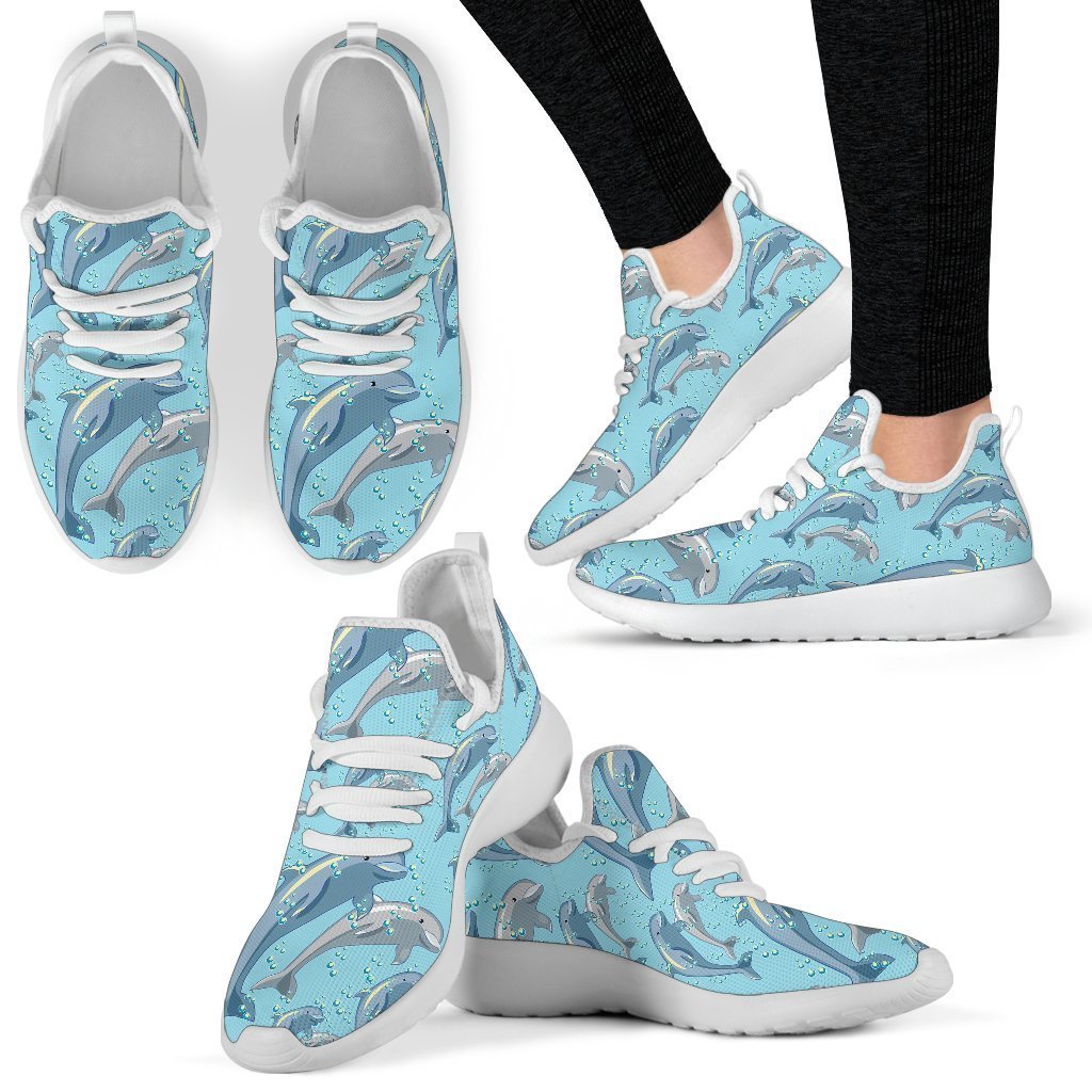 Dolphin Print Pattern Mesh Knit Sneakers, Personalized Shoes Custom Name, Text For Women, Men