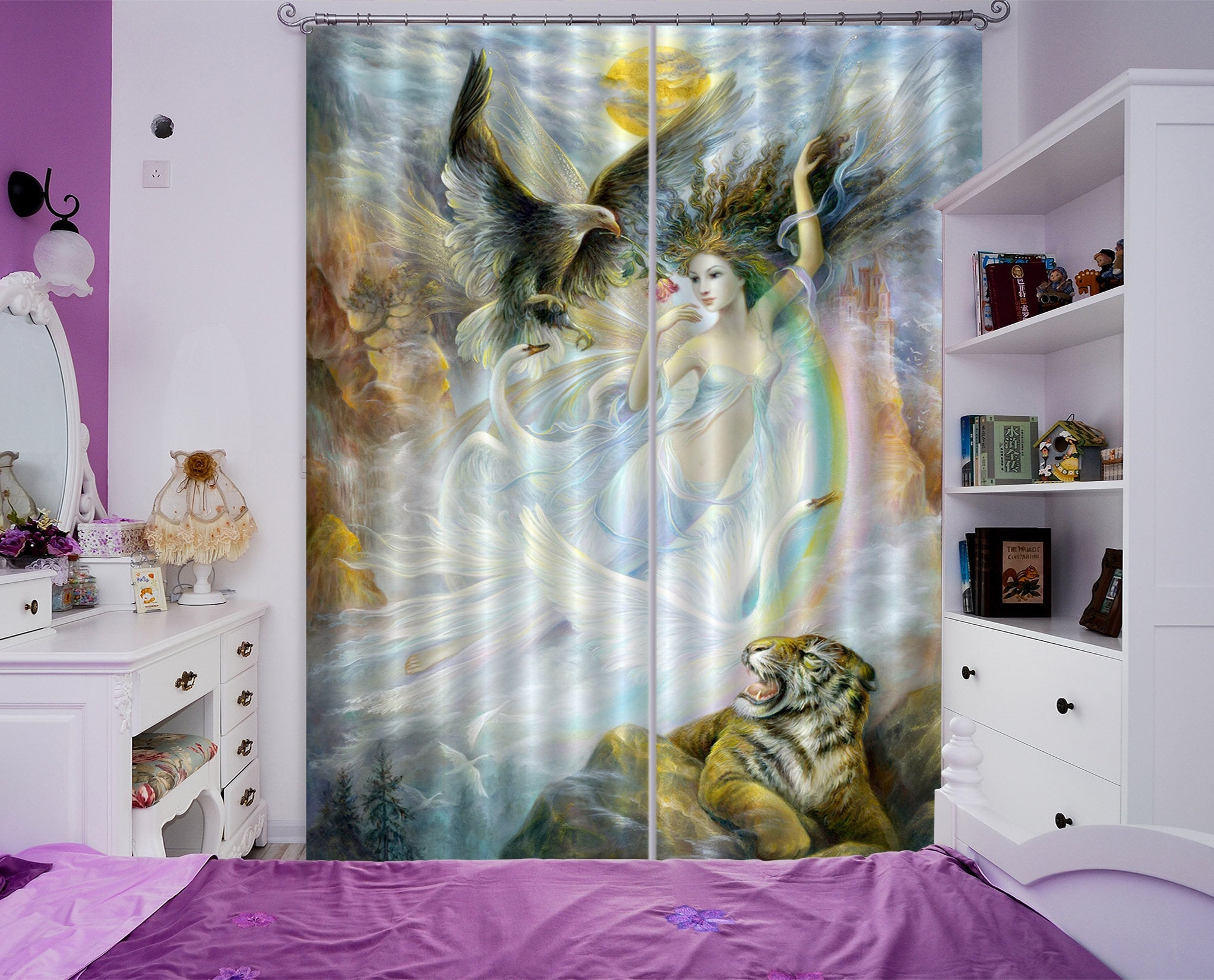 3D Angel With Animals C187 Blockout Photo Curtain Print Curtains Drapes Fabric Window | 3D Large Photo Curtain, Jess Art Decoration Wallpaper