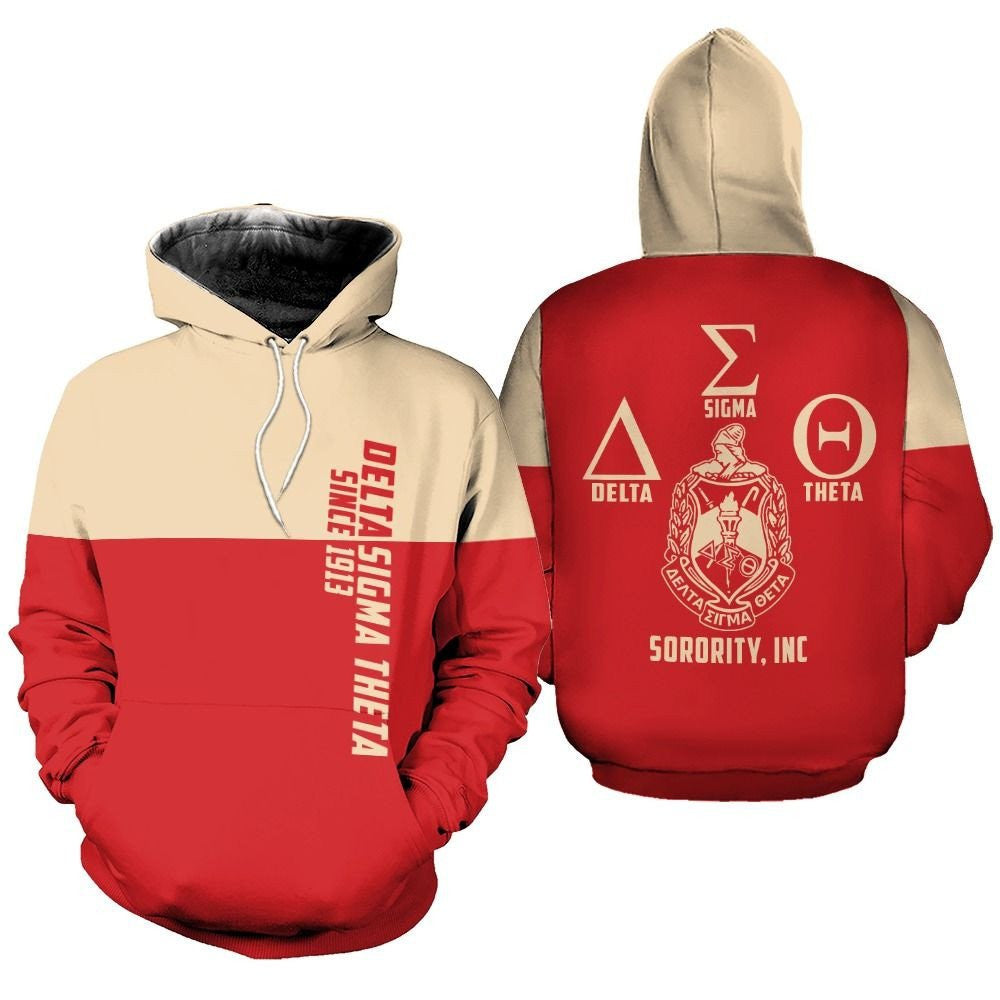 Sorority Hoodie – Delta Sigma Theta Half Beige Half Red Hoodie