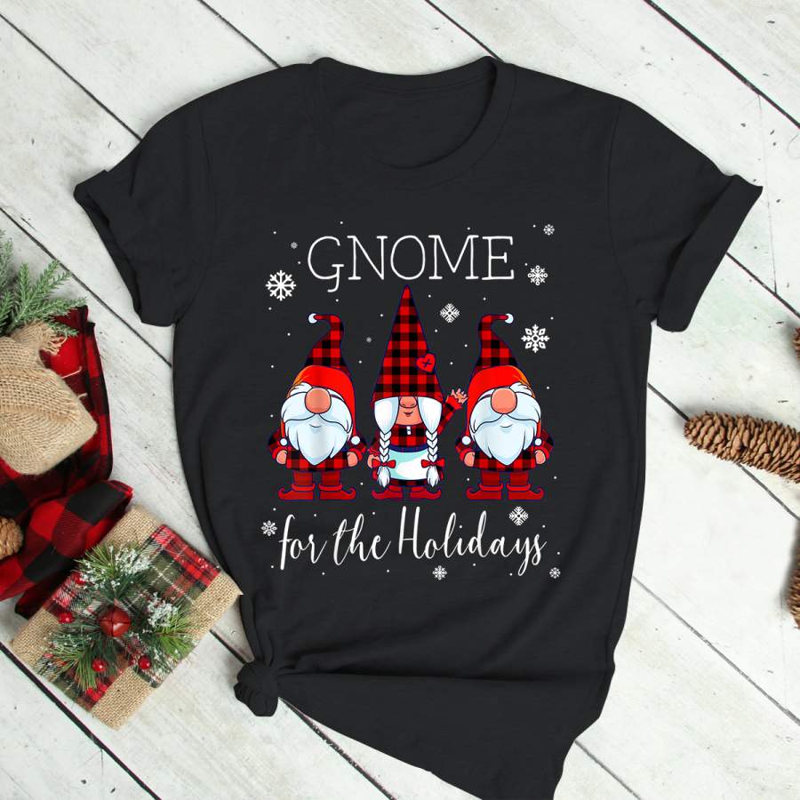 Gnome for the Holidays Buffalo Plaid 3 Gnomes Christmas Xmas T-Shirt