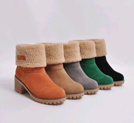 Woman winter boots Mid-Tube Thick Heel Suede winter ankle Boots female Winter boots low heel ankle boots for women