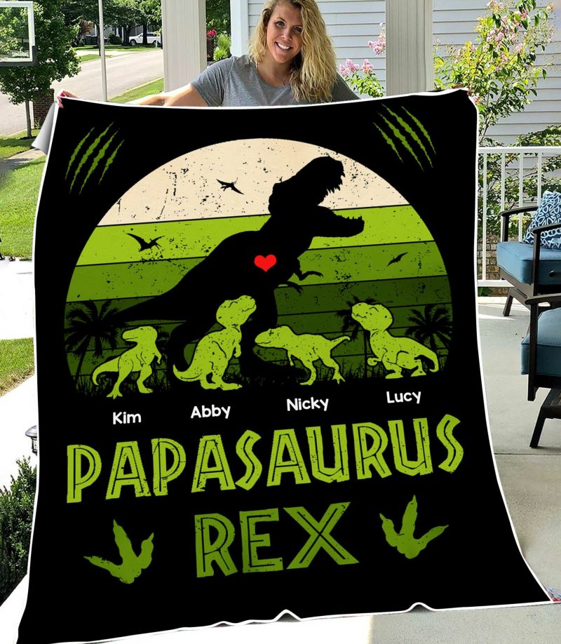 Papasaurus Rex Personalized Blanket, Best Gift For Dad