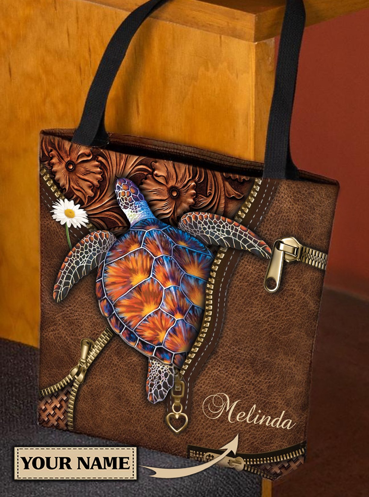 Personalized Turtle All Over Tote Bag, Humorous Animals Collection, Sea Turtle, Shell Yeah