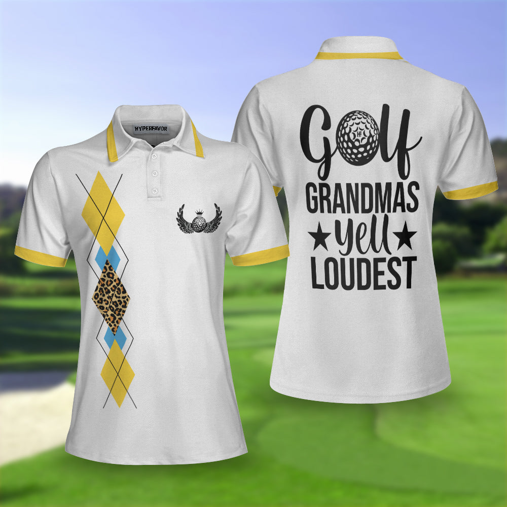 Golf Grandmas Yell Loudest Golf Short Sleeve Women Polo Shirt, Funny Yellow And White Golf Shirt For Ladies Coolspod