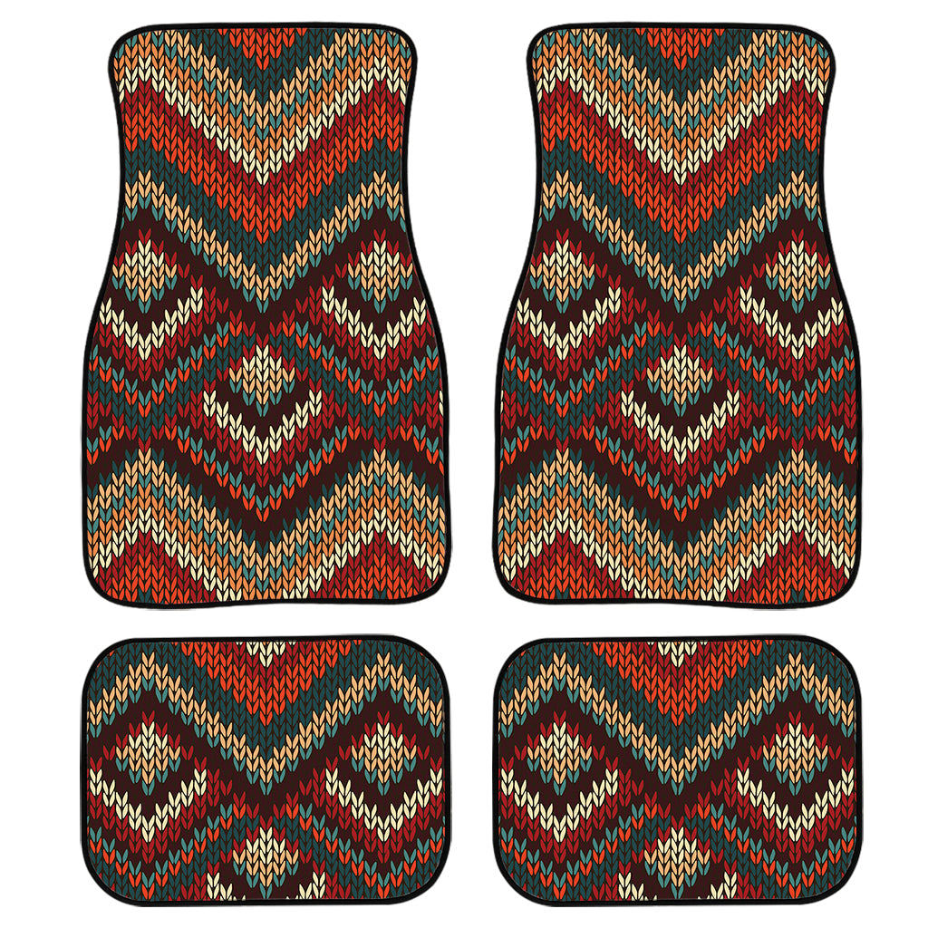 Vintage Knitted Pattern Print Front And Back Car Floor Mats, Front Car Mat