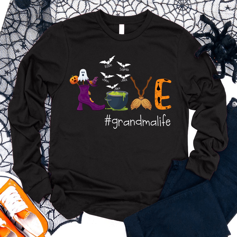 Love Grandma Life Halloween Kids Names Shirt