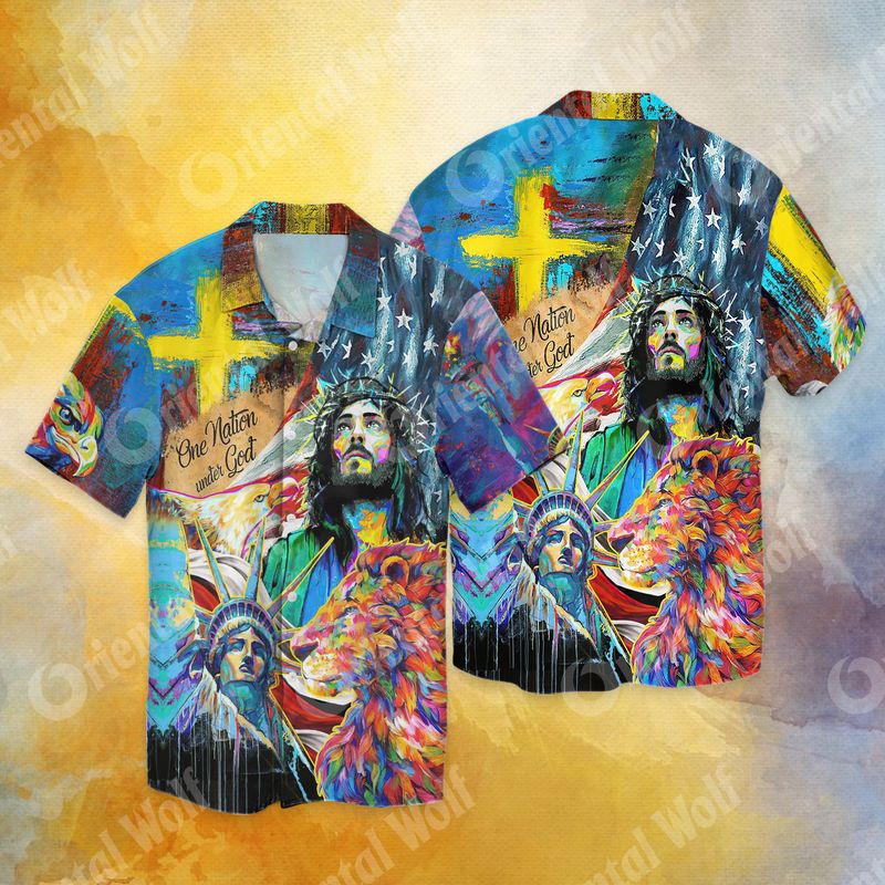 One Nation Under God Colorful Painting Full Print Hawaii Shirt Ha725