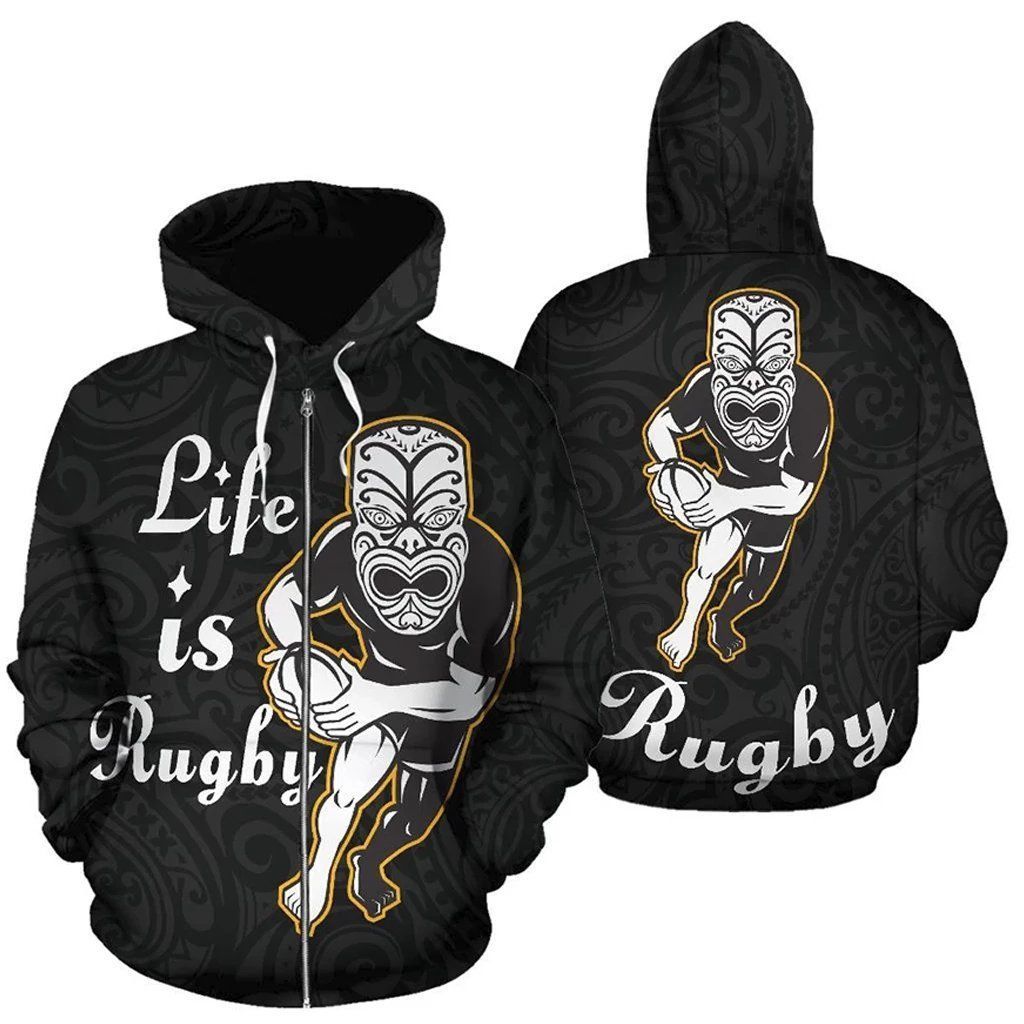 Unisex Lion Rugby New Zealand Maori Full 3D Zip Hoodie All Over Print