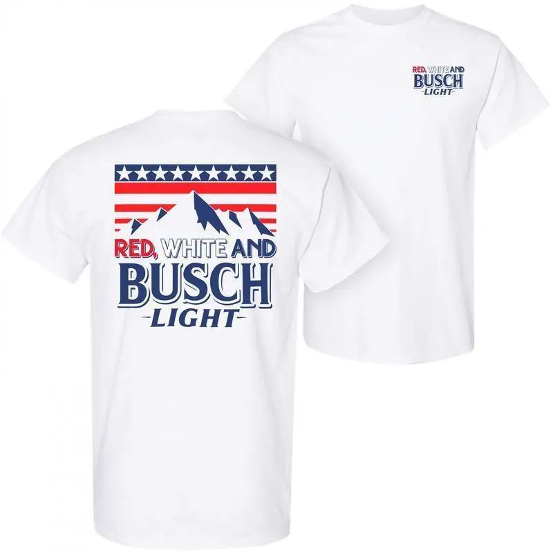 Busch Light Red White & Blue Patriotic Tee Double-Sided Graphic 4th of July Shirt for Women and Men Summer Casual Top, Independence Day USA Shirt For Men, Trending Shirt 25.