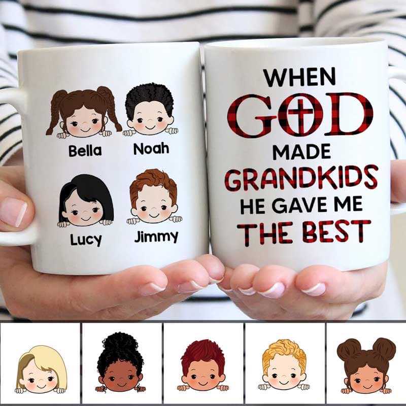 When God Made Grandkids Grandma Grandpa Personalized Mug