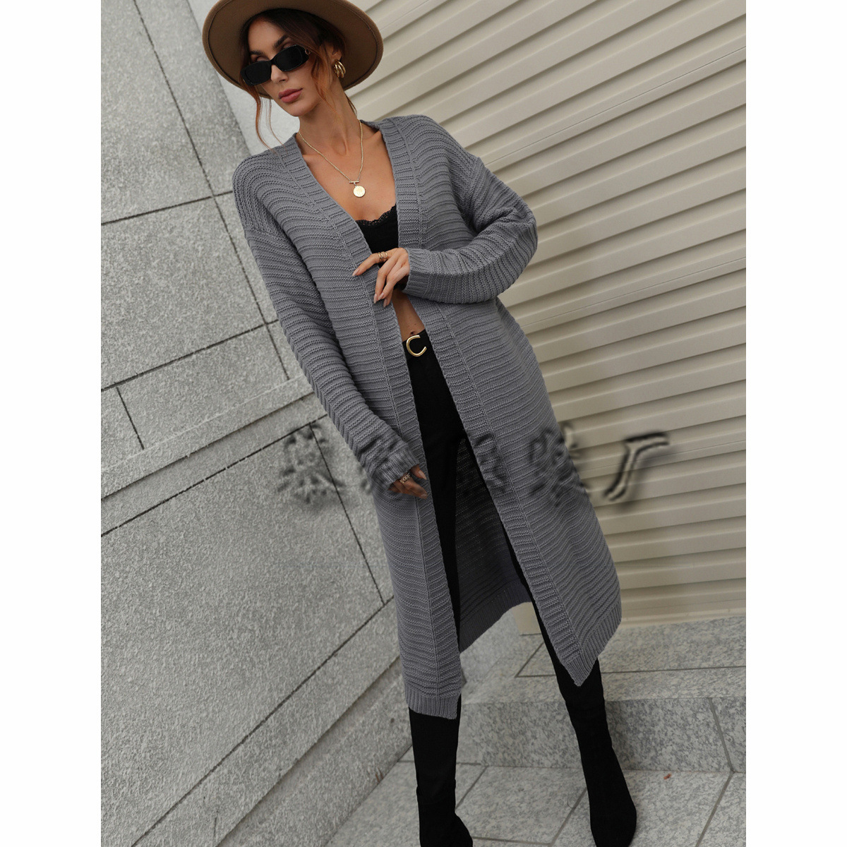 2022 autumn and winter long cardigan solid color European and American style knitted women’s cardigan sweater women alx