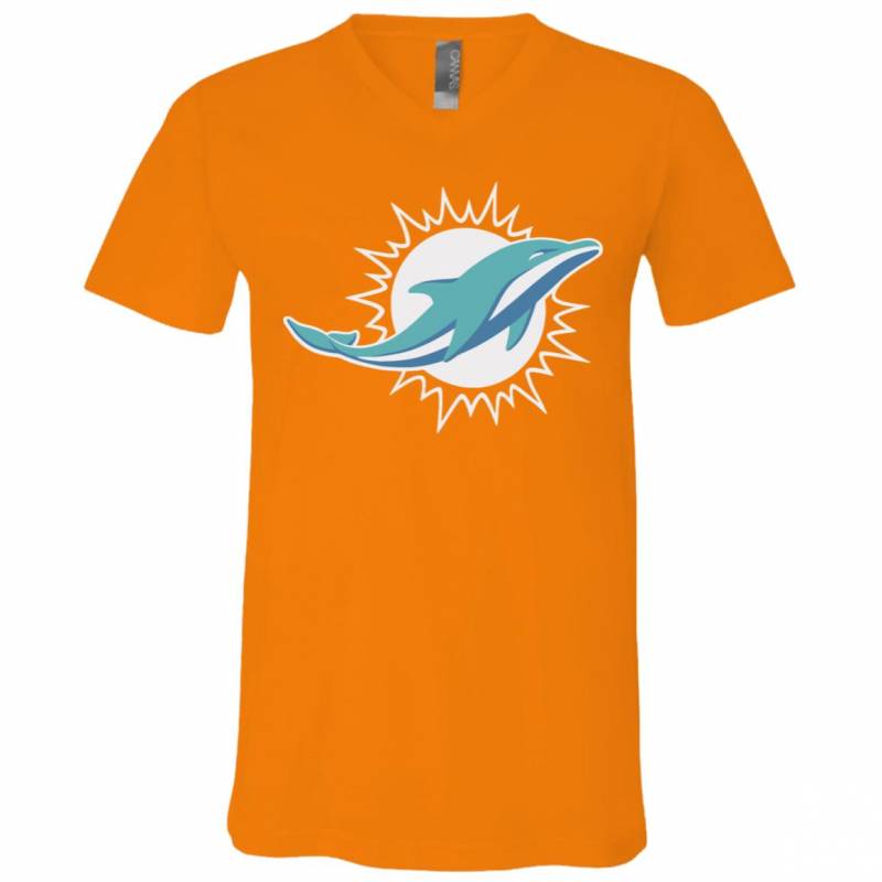 Orange Miami Dolphins Team Logo V Neck T-Shirt