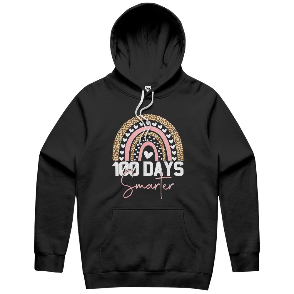 100 Days Smarter Happy 100Th Day Of School Rainbow Leopard Hoodie