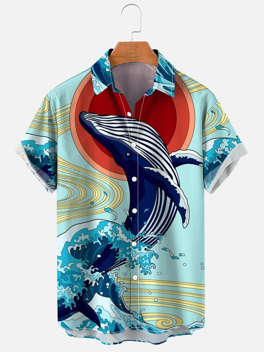 Men’S Blue Whale Painting Art Casual Shirt