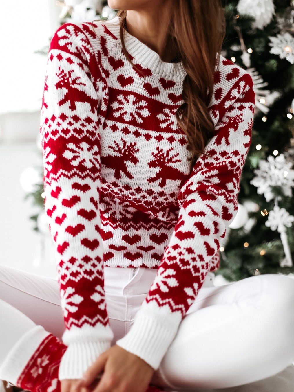 Autumn Winter Christmas Sweater Ladies Women Knitted Pullover Women Sweater Snowflake Elk Print Sweaters Jumper alx