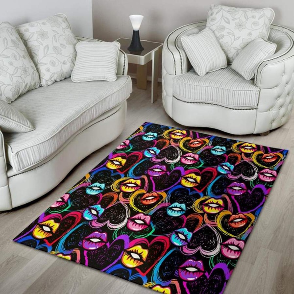 Abstract Lip Graffiti Print Area Rug