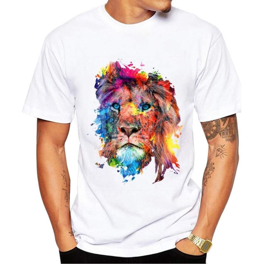 Summer Fashion Colorful Lion Design T Shirt Men’s High Quality Animal Tops Hipster Tees