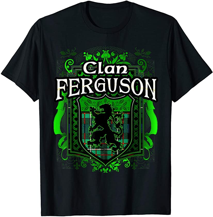 Scottish Surname Clan Ferguson Tartan Lion Crest T-shirt