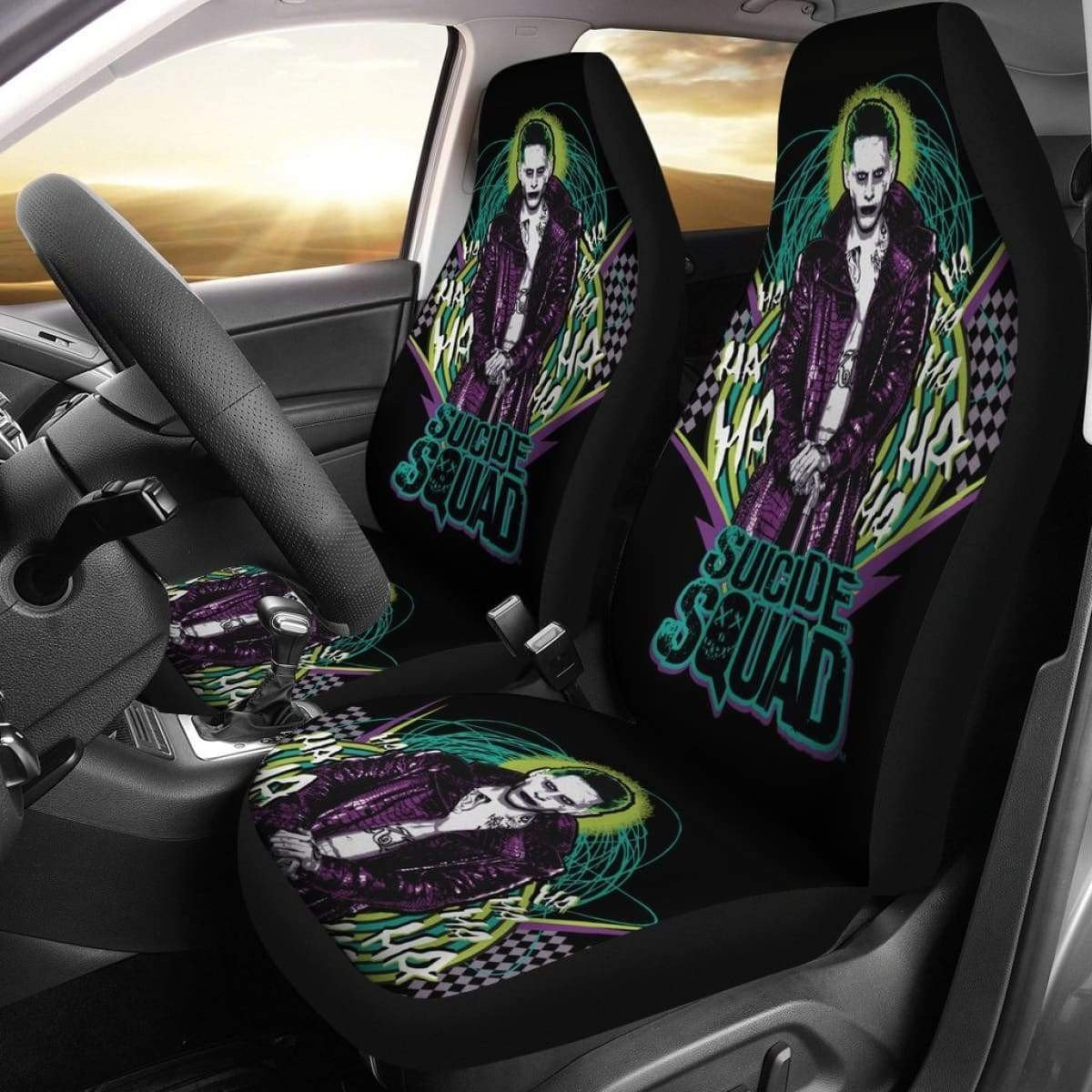 Suicide Squad Car Seat Covers Joker Villains Movie Fan Gift – Seat Covers With Leather Pattern Print Will Get 2 Pcs