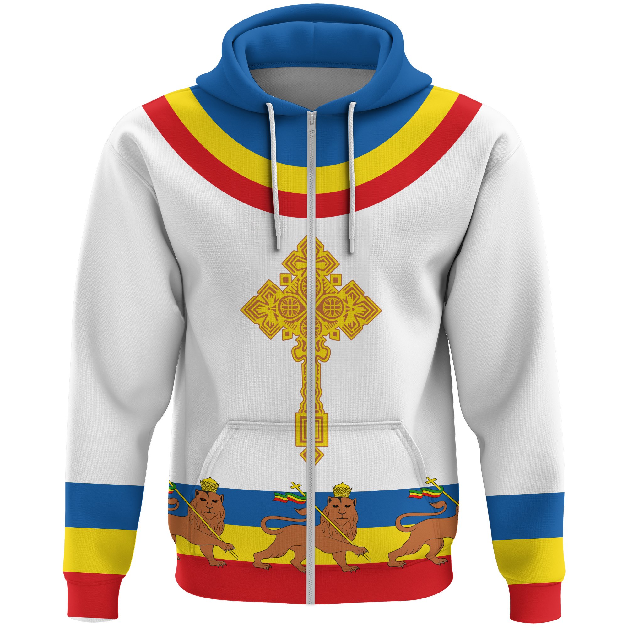 1stTheWorld Ethiopia Full Zip Hoodie Cross Flag Lion A10