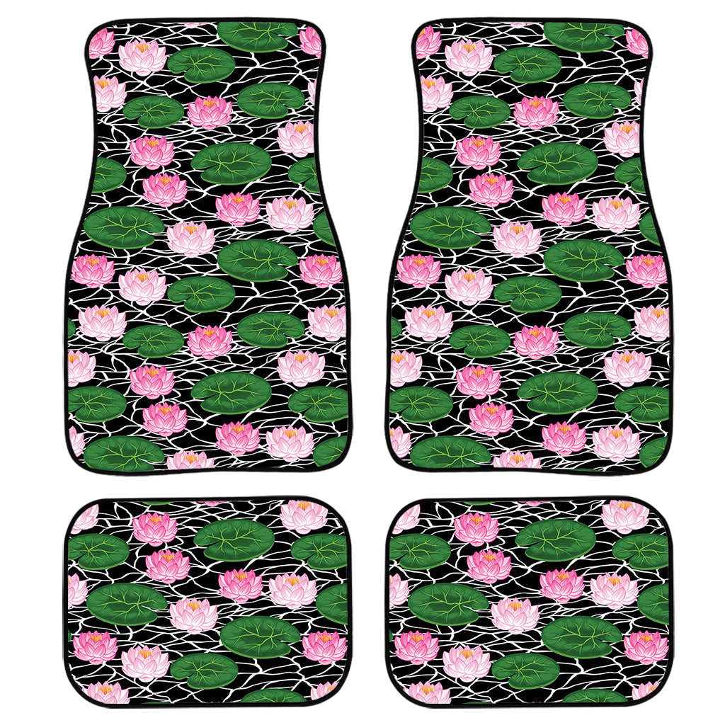 Lotus Flower And Leaf Pattern Print Front And Back Car Floor Mats, Front Car Mat