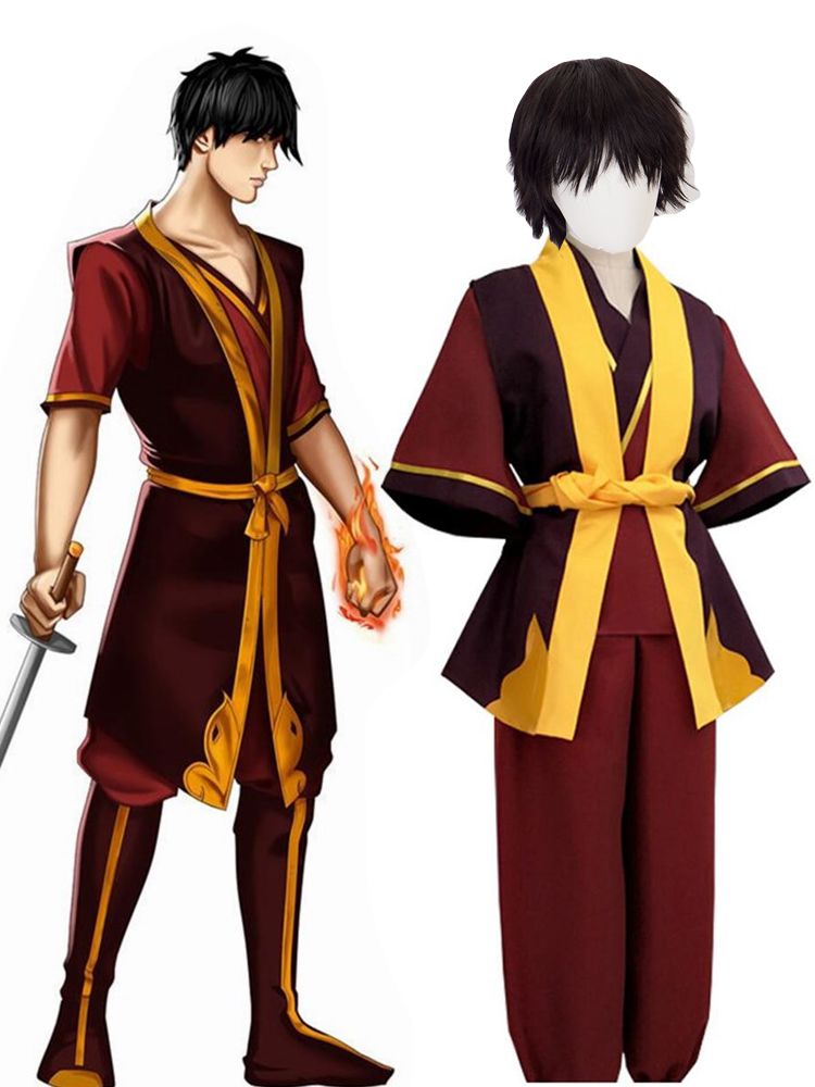 Avatar The Last Airbender Prince Zuko Cosplay Costume Anime Red Costume Black Wig Man Women Adult Clothes for Halloween Parties alx