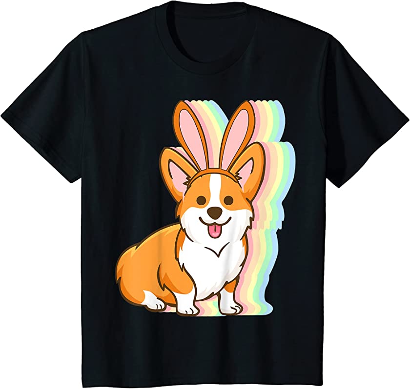 Kids Corgi Bunny Ears Easter Day Cute Dog Puppy Lover Boys Girls T-Shirt