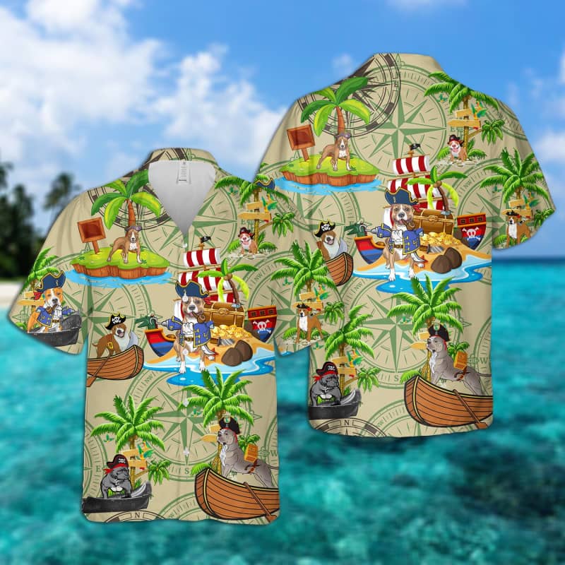 American Pitbull Terrier Pirates Hawaiian Shirt, Pitbull Lover Hawaiian Shirt, Aloha Shirt For Dog Lover