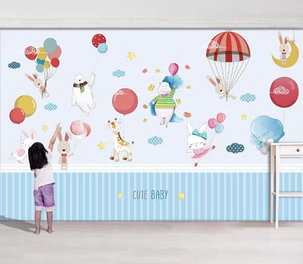 3D Animal Balloon Rabbit Deer Elephant Child Wall Mural Wallpaper 999