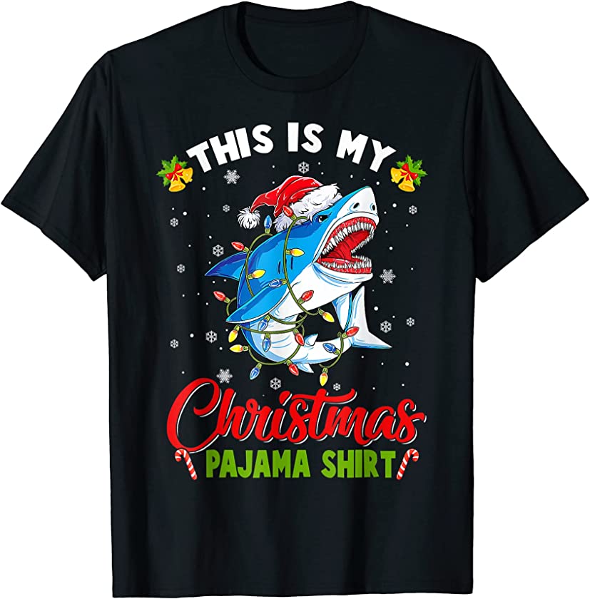 This is My Christmas Pajama Shirt Shark Christmas Lights T-Shirt