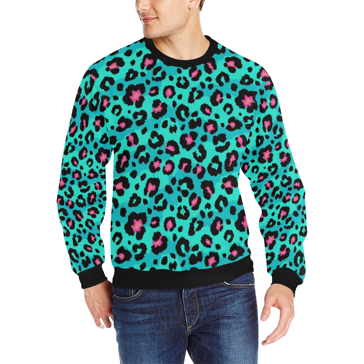 Green leopard skin print pattern Men’s Crew Neck Sweatshirt