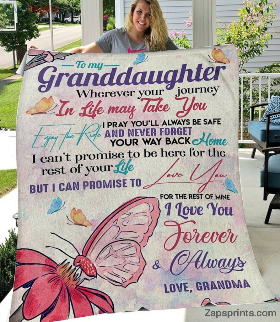 Gift For Granddaughter To My Granddaughter – Butterfly – Forever And Always – Blanket