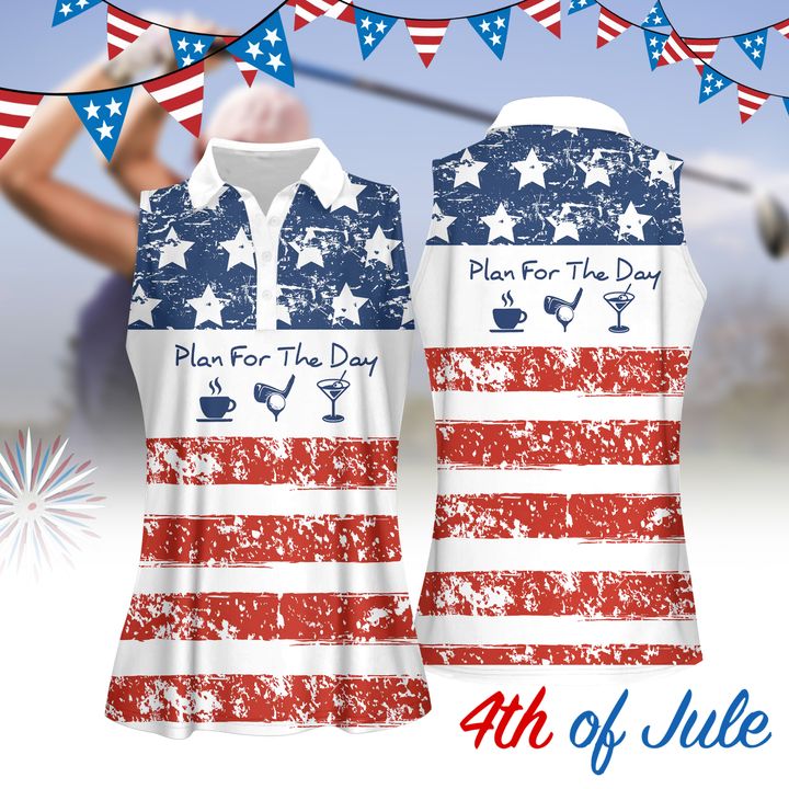 Plan For The Day Drink Cocktail American Flag Women Golf Apparels, Women Short Sleeve Polo Shirt, Sleeveless Polo Shirt