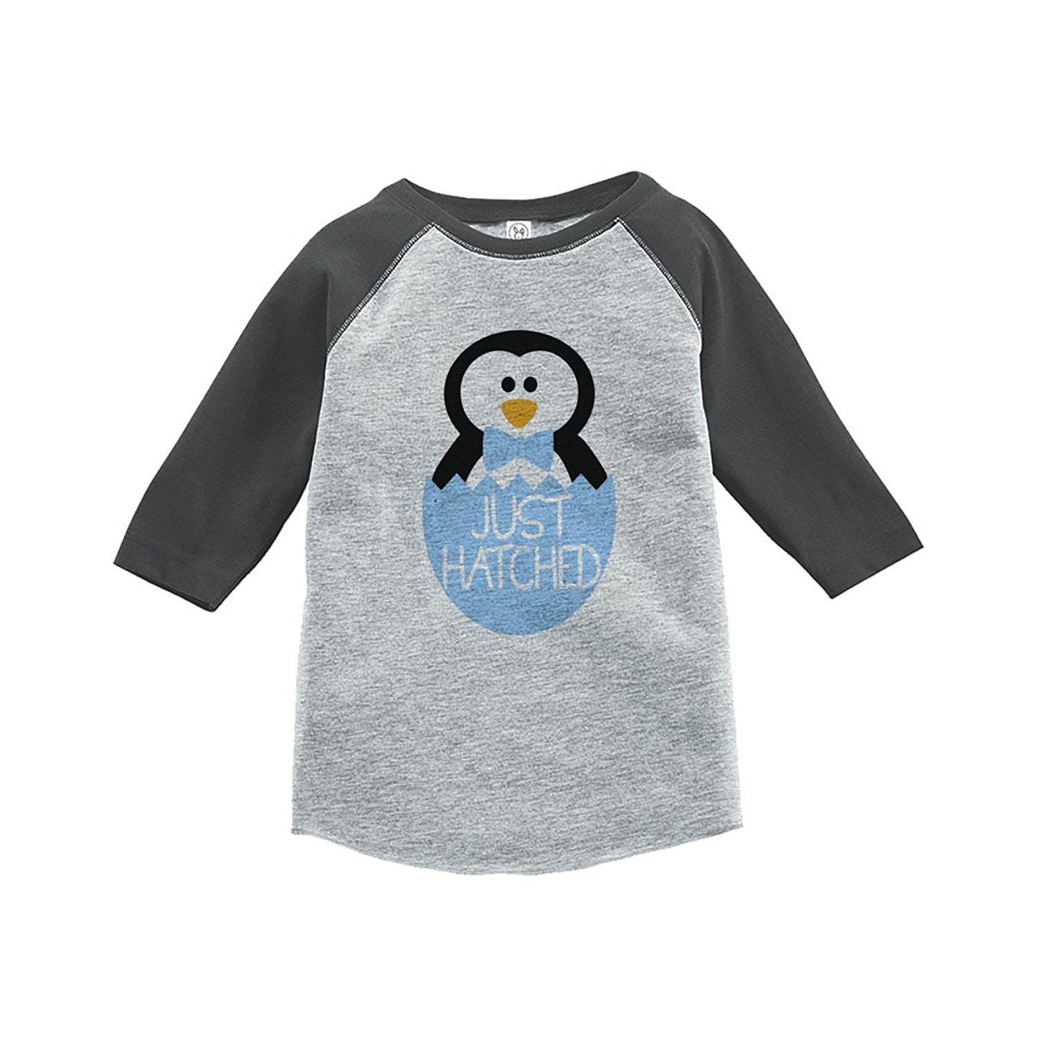 7 Ate 9 Apparel Boys Just Hatched Penguin Grey Raglan Tee