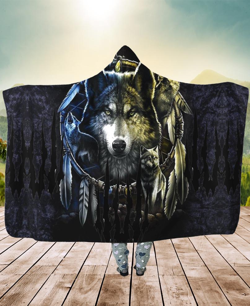 Welcomenative Forest Wolf Hooded Blanket, All Over Print, Native American