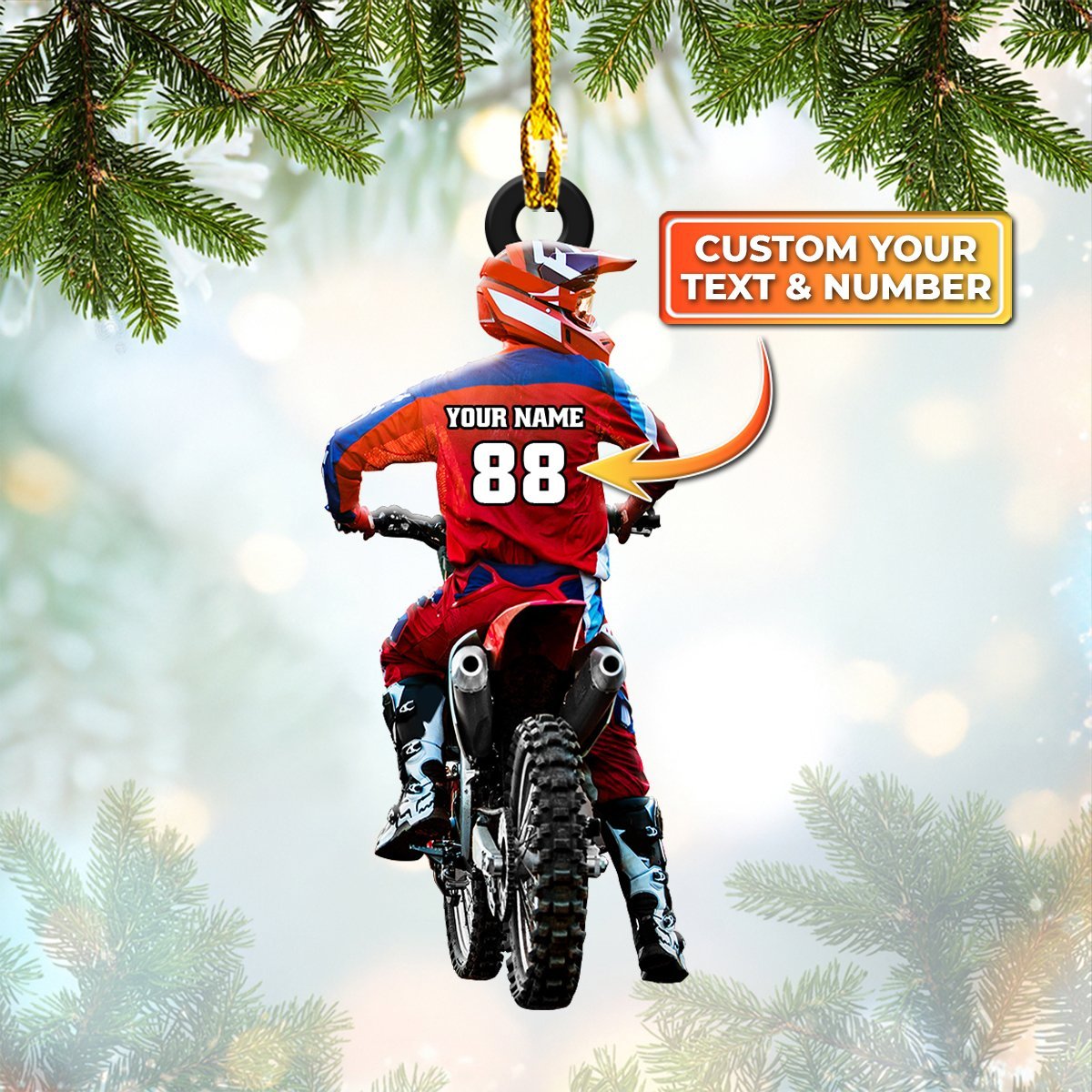 Motocross, Biker, Custom Shaped Ornament 06