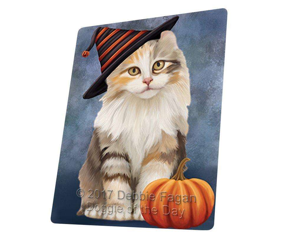 Happy Halloween American Curl Cat Wearing Witch Hat With Pumpkin Art Portrait Print Woven Throw Sherpa Plush Fleece Blanket