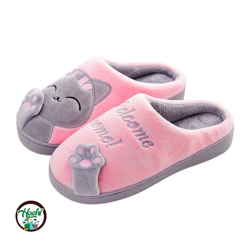 Women Winter Home Slippers Cartoon Cat Non-Slip Warm Indoor Bedroom Floor Shoes Woman Plush Slippers Faux Fur Slides Flip Flops