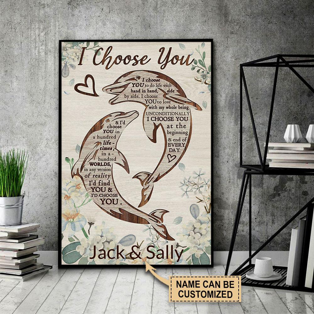 Aeticon Gifts Personalized Dolphin Couple I Choose You Canvas Mom Dad Gift Home Decor