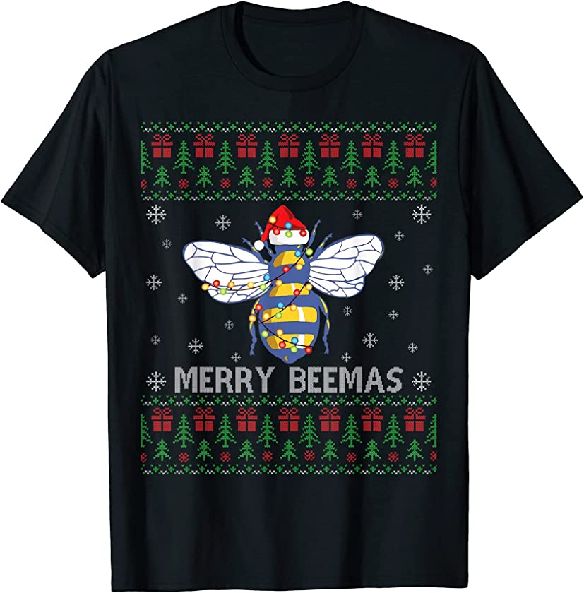 Bee Ugly Christmas Sweater Bee Xmas Lights Family Matching T-Shirt