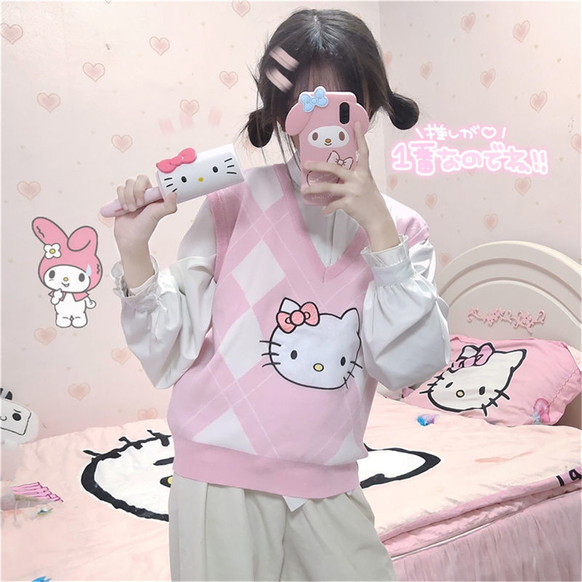 Spring Anime Sweater Loose Knit Pullover Cartoon Vest Oversized Cat Print Tanks Sweaters Fall Fashion Kpop Ulzzang Japan Tops alx