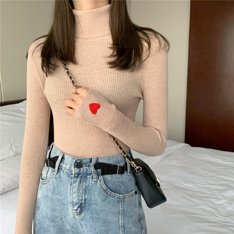 2021 Winter Turtleneck Sweater Women Knitted Ribbed Pullover Hiver Truien Dames Slim Jumper Soft Warm Pull Femme Tmbroidery Tops alx