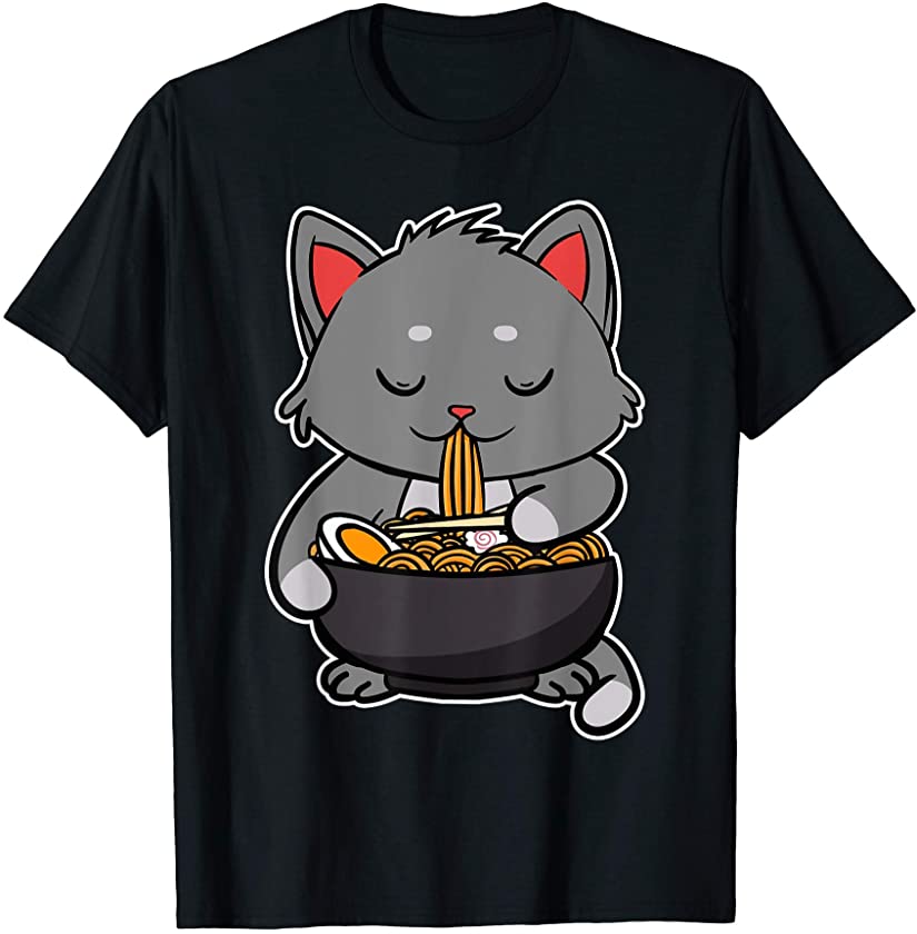 Cat Eating Ramen Kitten Owner Japanese Noodle Gift Idea T-Shirt