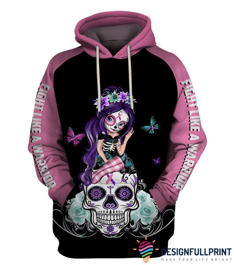 Skull Gift Fight Like A Warrior™ Pink Thyroid Cancer Sugar Skull Girl Awareness Hoodie