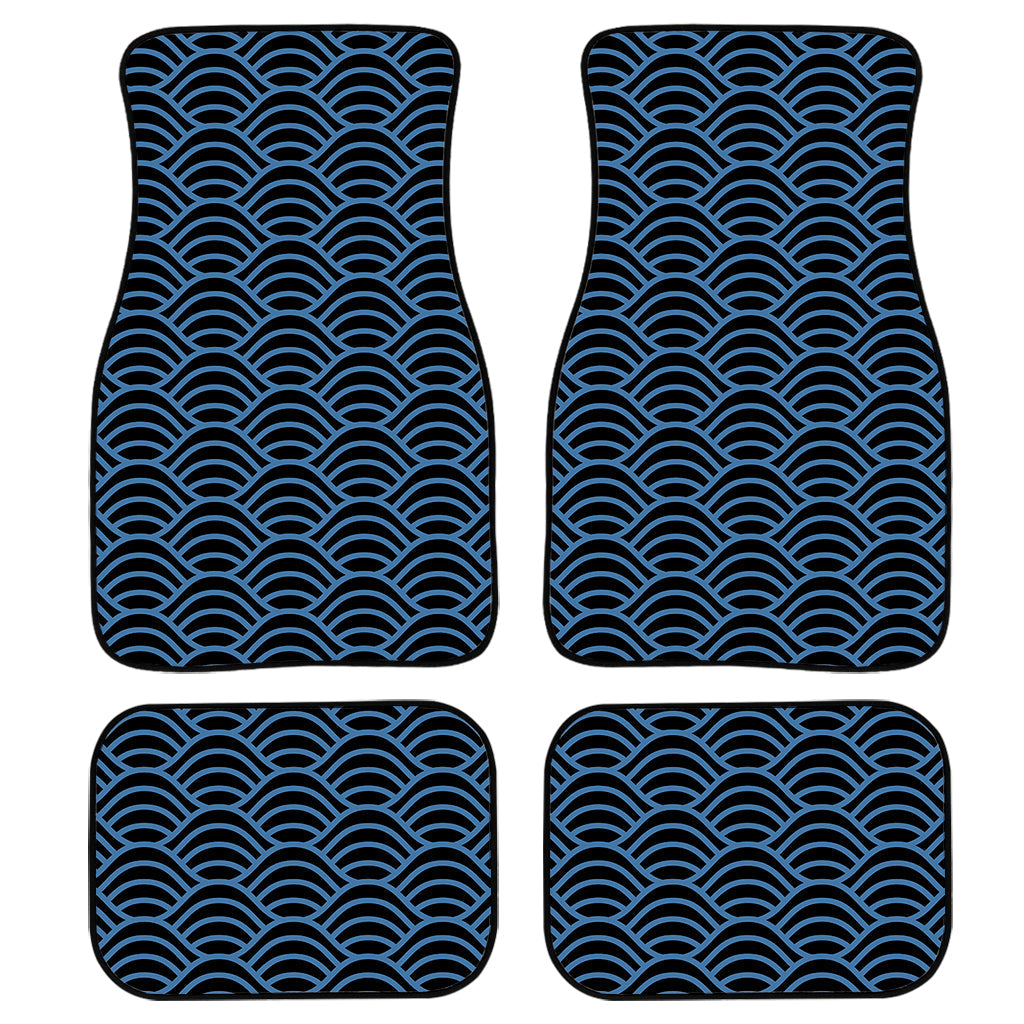 Blue And Black Japanese Pattern Print Front And Back Car Floor Mats, Front Car Mat