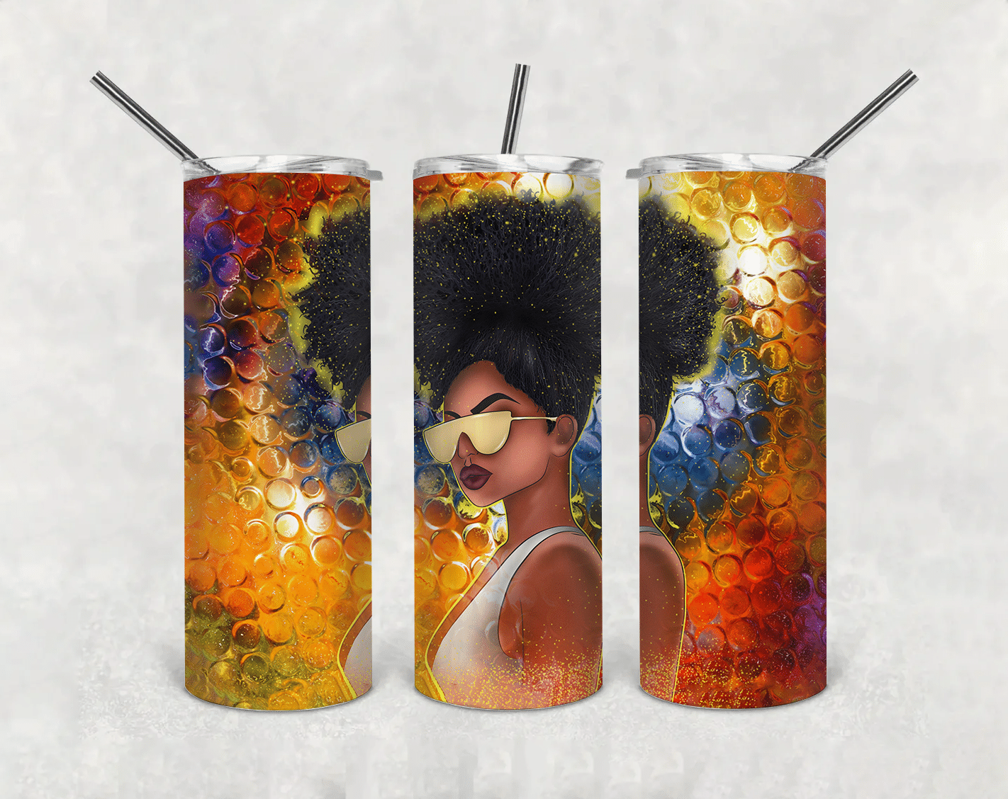 Tumbler For Black Girl Tumbler Curl Girl Cool Yellow Glasses Tumbler For African American Girl